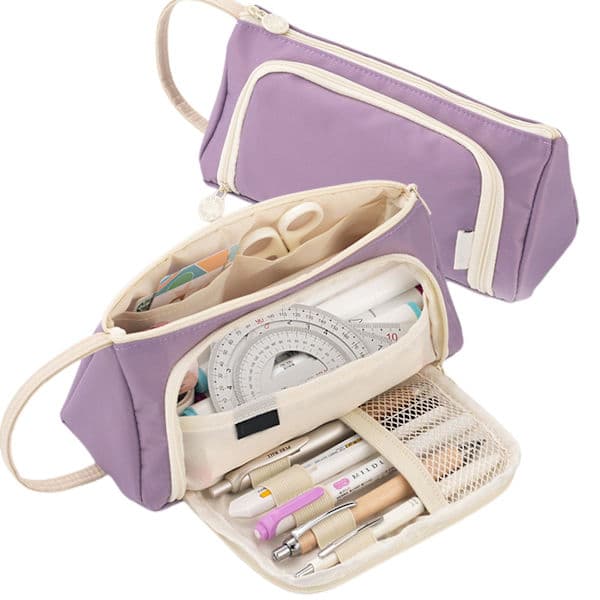 Zippered Pencil Case with Multiple Compartments for School and Office 1