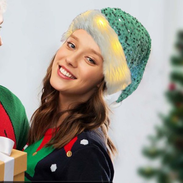 Ljusande Tomteluva, Tomteluva, Julhatt för Vuxna, Unisex Sammet Klassisk Tomteluva för Jul Nyår Blå