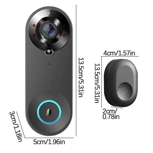 Videodörrklockakamera, trådlös dörrklockakamera Wi-fi med rörelsedetektor, 1080p Hd Video, 150 Wide Black