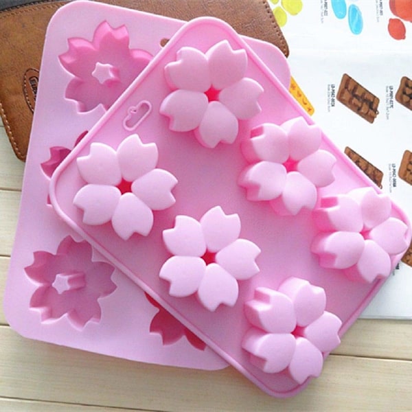 2-pack Blomformade Silikonformar 6 Håligheter Sakura Bakplåt Kakform Bakplåt Desserttillverkningsform för Mousse Rosa