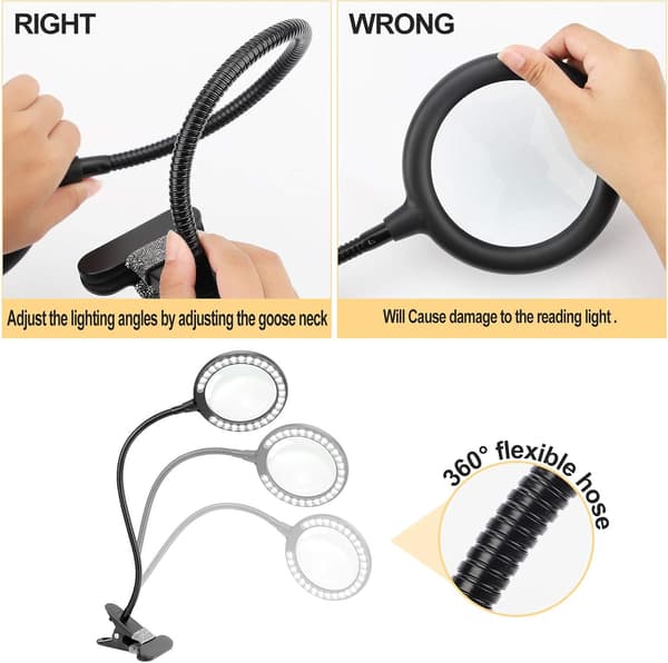 New 3X Daylight LED Magnifying Lamp, Clip Magnifier with 6 Ad