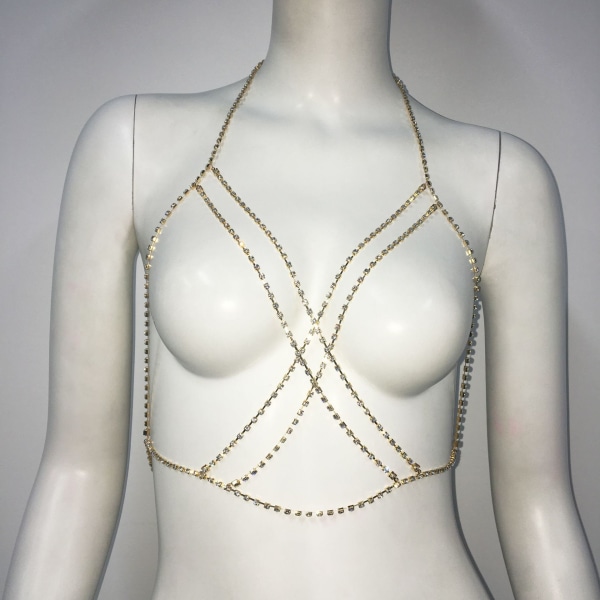 Body Chain Rhinestone Bikini BH-kæder Sommerkostumer Kropssmykker til kvinder og piger (sølv)