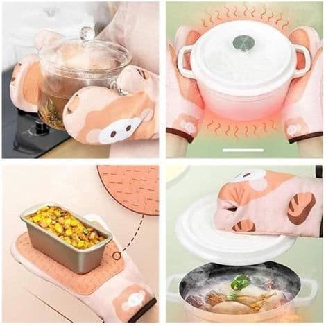 Oven Mitts - Kitchen - Grapefruit Orange - Heat Resistant - Non-slip Silicone - 2-pack