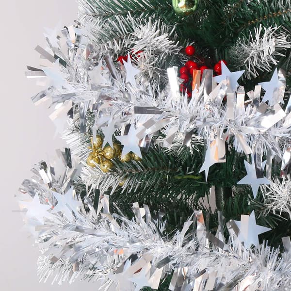 1,8-2M Silver Christmas Thick Glitter Garland with Star for Christmas Tree Decorations
