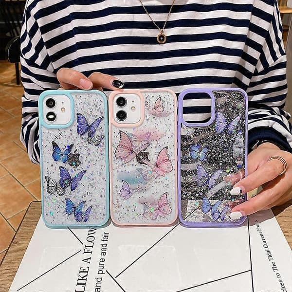 Etui til iPhone 12 Mini Farve Sommerfugl Glitter Epoxy TPU