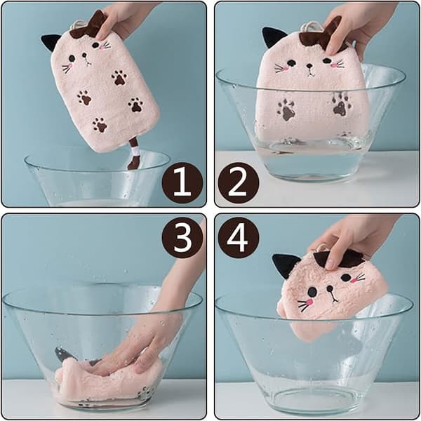 Microfiber Hanging Towels Absorbent Quick-Drying Towel Soft Coral Velvet Cat Shaped Towel with Ring for Kitchen Bathroom