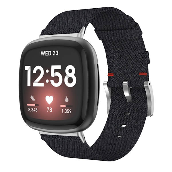 Canvas-ranneke Fitbit Versa 3/Sense Musta
