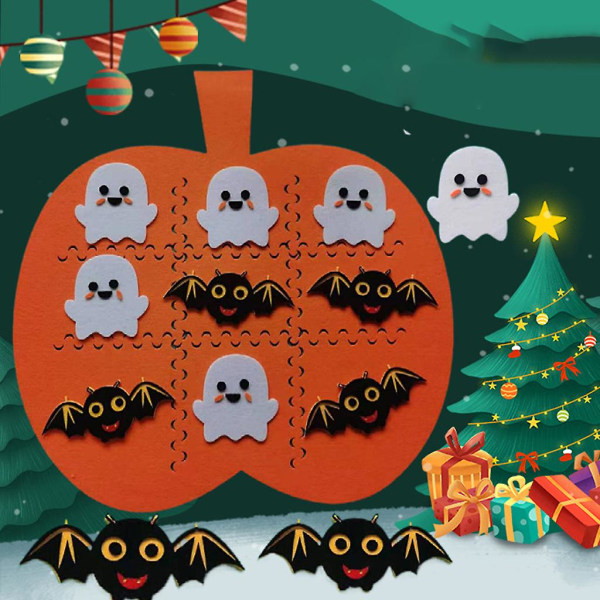 Halloween Tic Tac Toe Felt Puzzle Board Game Children Cartoon Ghost Bat Pumpkin Mat Board Parent-child Interactive Toys Home DecorationOrange