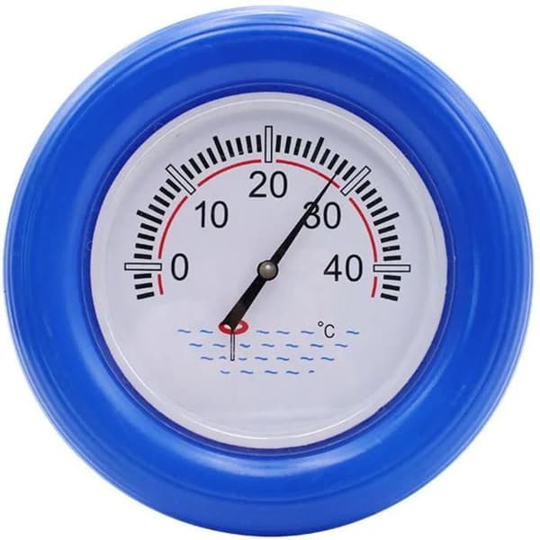 Flytende bassengtermometer med blå ring, stor urskive, rustfri stålsensor