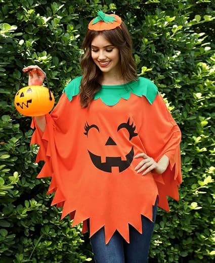Halloween Pumpa Poncho Dam Kostym Vuxen