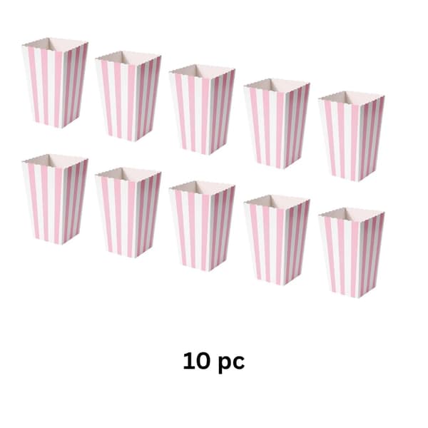 Små popcornbægre til biograf - Stribede popcornbægre i papir, lyserøde og hvide - Perfekt til børnefødselsdage, filmaften