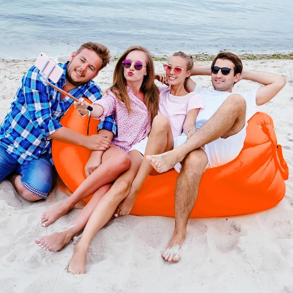 Oppustelig strandsofa, oppustelig seng 200 x 70 cm, perfekt til camping og strand, orange, polyester