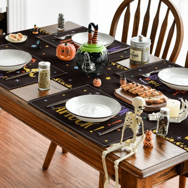 Halloween Bordløbere  Tommer Sæt af 4, Sæsonbestemt Burlap Stjerne Polka Dots Farmhouse Indendørs Køkken Spisestue Bord Dekorationer f