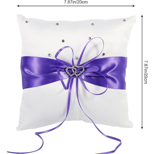 Bryllups pute for ringer med dobbelt hjertedesign, 20*20cm, lilla