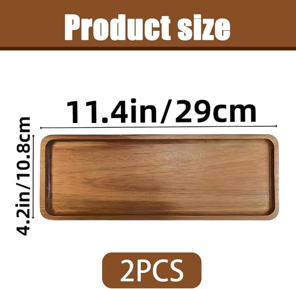 2 Pcs Rectangular Tray, Durable Small Wooden Trays for Tea, Decorative with Smooth Surface, Ideal for Tea, Coffee, Snacks【29.5*10.5*1.5cm】