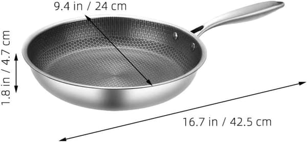 Universal flat stekepanne i rustfritt stål med bikakemønster, non-stick, 25 cm, slitesterk