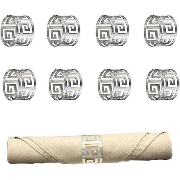 8 stk. Serviet Deko Ring, Runde Metal Servietter, Servietholdere, Gennemformet Mønster, Simpel Og Elegant, Rustfrit Stål, Til Bryllup, Banket, Middag, De