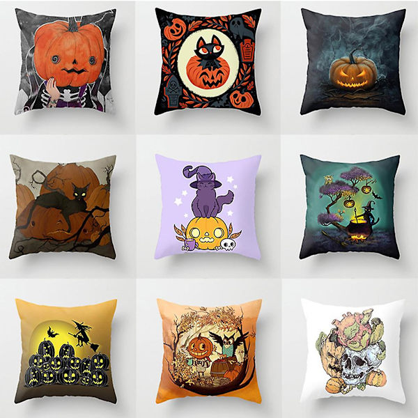 Halloween Putesekk 18x18 Tommer Tegneserie Gresskar Flaggermus Spøkelse Putesekk Putetrekk Dekorasjon Festforsyninger Stil 1