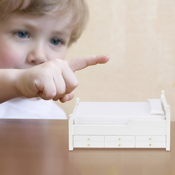 Mini Møbler Soverom Skuff Seng Modell To Lag Miniatyr Seng 1:12 Mini Hus Skuff Seng Hvit White