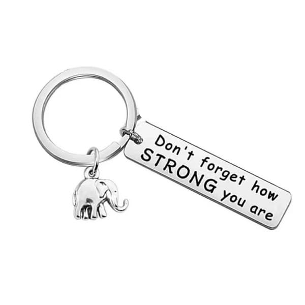 Elephant Keychain with Inspirational Text Silver Silver