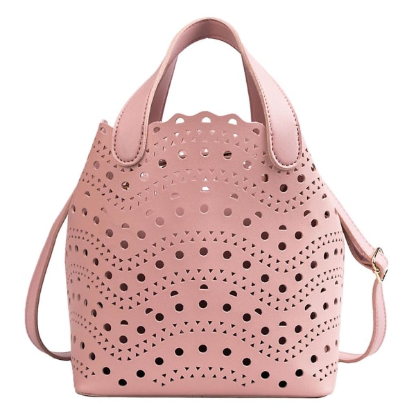2st tygväskor i läder för kvinnor, väska, topphandtag, ihålig design Crossbody axel, rosa