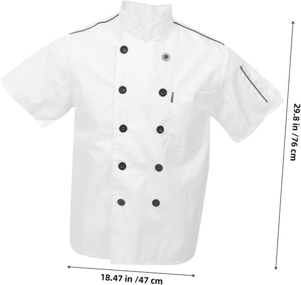Chef Jacket Short Sleeve Breathable Cotton Kitchen Coat for Men Restaurant Uniform White Size M