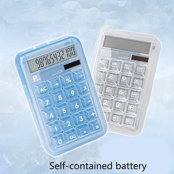 Semi-transparent Mechanical Calculator with Touch Buttons and 12-Digit Display - Blue Blue