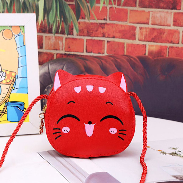 Barnflickor Katt Crossbody Väska PU Läder Cartoon Axelväska Tote Myntplånbok Satchel Vit