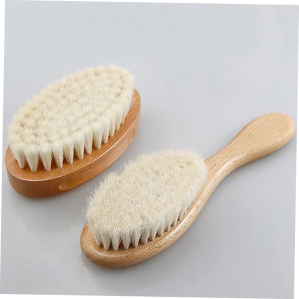 2 pcs wool baby brushes for infants, solid wood handle