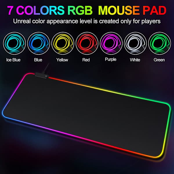 Gaming Musemåtte med LED-belysning - RGB - 80x30 cm
