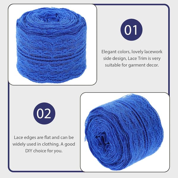 3 ruller 4,5 cm blå blondebånd, 10 meter hver, ikke-elastisk blondestoff for klessøm
