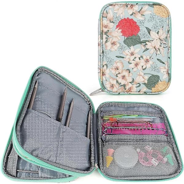 Case for Circular Knitting Needles, Crochet Hook Holder, Zippered Storage Bag for Cable, Round Double Single Pointed Needles, Crochet Case