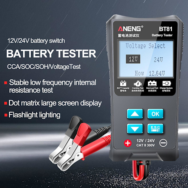 100-1700 CCA 12V / 24V Professionel Bilbatteritester Batterianalysator Test