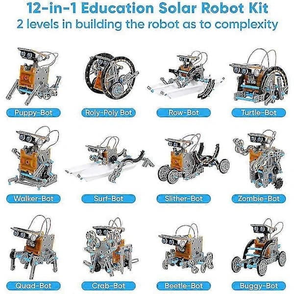 12-i-1 Solar Robot Kit Leker Gaver til Barn 8 9 10 11 12 13 År, Pedagogisk Byggevitenskap Eksperimentsett Bursdag for Barn Gutter Jenter...