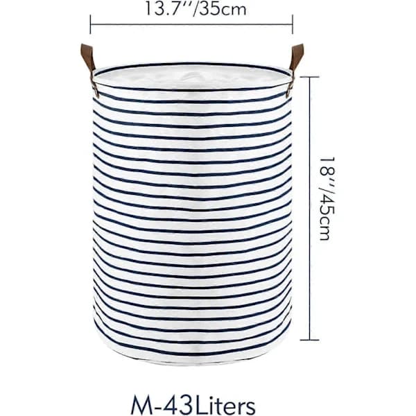 1 pc 45 cm freestanding laundry basket with lid (blue striped, M)