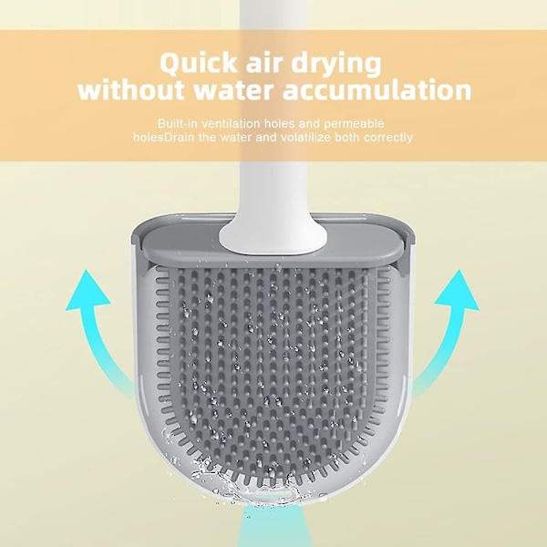 Silikon Toalettborste med Självhäftande Hållare Väggmonterad Toalettborste Säker för Vägg med Ventilationshål och Toalettborste för Badrum, Toalett