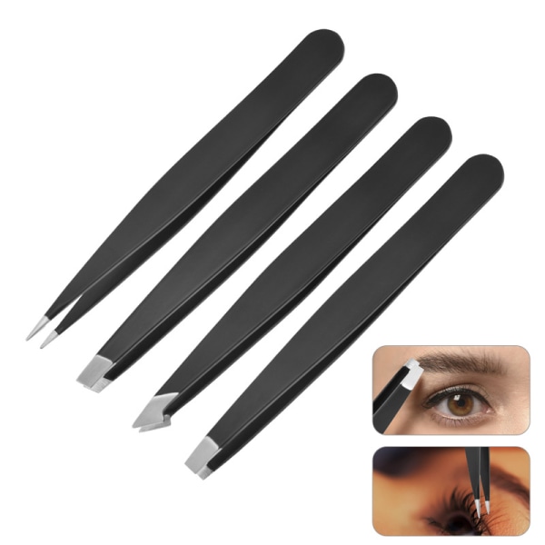 Set - Professionell pincett i rostfritt stål för ögonbryn - Stor precision för ansiktshår, splinter och inåtväxt hårborttagning (svart)