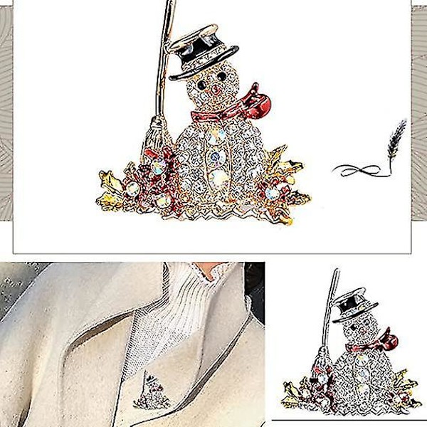 Julbrocher för kvinnor, flickor, män - Flerfärgade strass, kristall, guldton, snögubbe, fluga, slips, mode, vinterkostym, klänningstillbehör