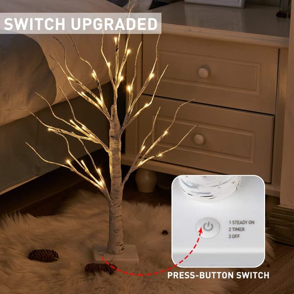 61 cm 2FT 24LT Light String Birch Tree Battery Operated Timer Warm White LED Artificial Branch Tree for Home Party Festival Wedding Decor, 2FT Table Lamp-FA7-