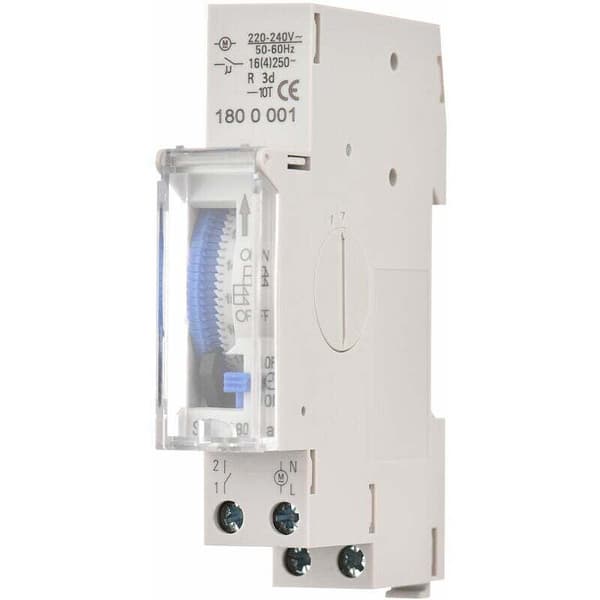 1 pc 24-hour Mechanical Timer, 15-minute Minimum Timer, Rail Mounting, Built-in Battery, SUL180a AC220-240V, Grey