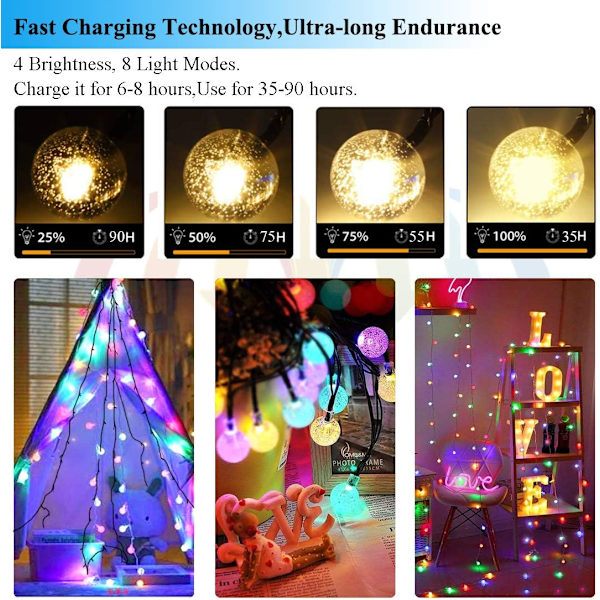 LED Solcelle Boble Ball Lysstreng Krystall Ball Lys Julelys Utendørs Hage Dekor Lys Farge Solcelle 6,5 meter 30 lys