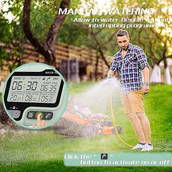 Bevattningsdator Automatisk Bevattningssystem Timer IP5X Vattentät/Regnfördröjning/Manuell Bevattningsläge/Barnsäkerhetsläge/LCD-Skärm