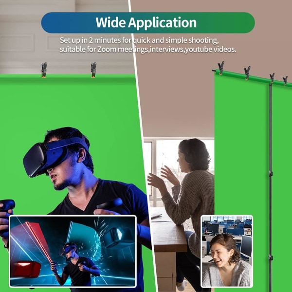 Grön Skärm Bakgrund med Stativ Kit för Fotografering 6.56x4.9ft, Virtuell Grön Skärm Bakgrundsduk för Videostudio C