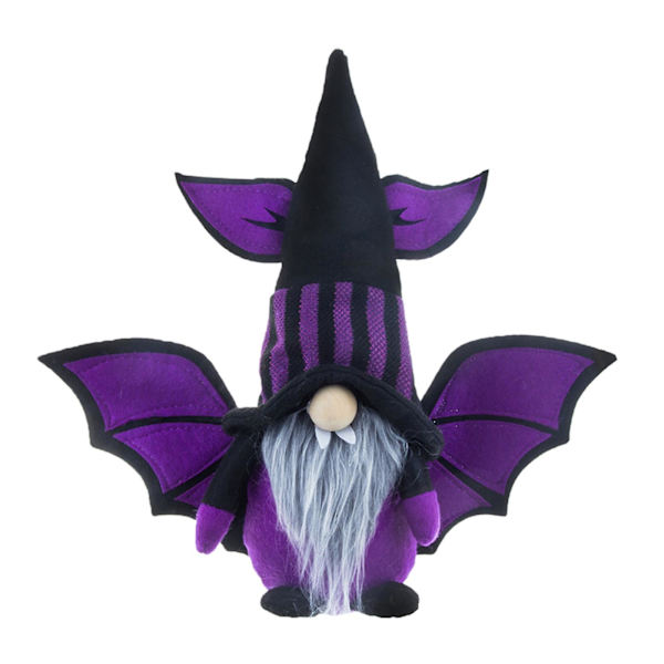Halloween-tomte med fladdermusvingar och spindelhatt - söt älvdocka, prydnad, hantverk, hem, semester, bord, trappstegsbricka, dekoration, skägg