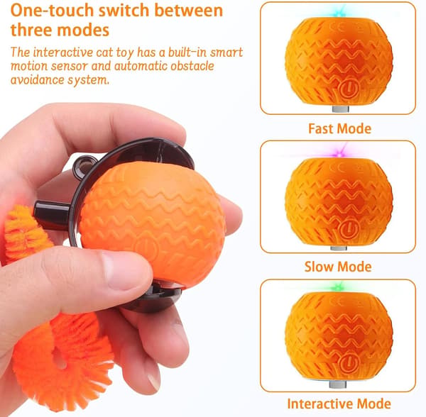 Interactive Cat Toy with Moving Tail, USB Rechargeable Orange Ball for Indoor Play and Exercise for Cats