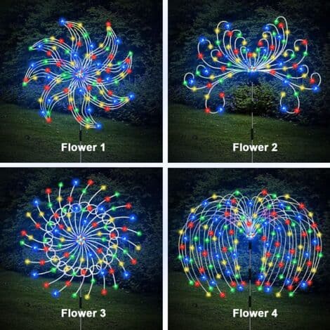 Solar Powered Firework String Lights – Set of 3 Lamps with 30 Copper Wires – 8 Lighting Modes – 17-Button Remote Control – IP65 Waterproof – 3-360 LEDs