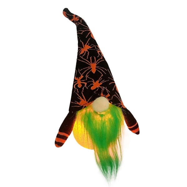 Halloween kasvoton gnome-nukke LED-valoilla Pehmo hämähäkkiverkko noitahattu Tomte tonttu ruotsalainen pöytävalojuhlasoriste oranssi 2