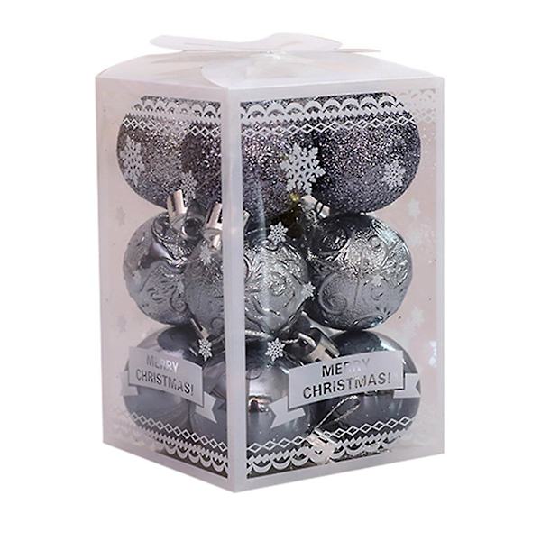 Grå 12 stk. 4 cm Glitter Juletræ Uknuselige Kuglepynt Multifarvet Julefest Dekorationer Hængende Vedhæng Grå