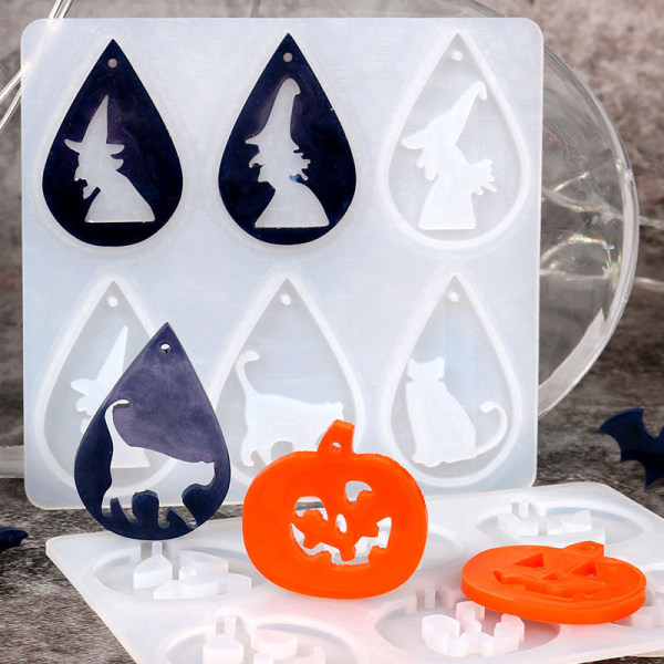 3 stk Halloween Ørering Resin Silikonforme Kit med Græskar Bat Witch Spider Web Ghost Former med 3 stk Ørering Krog Jum