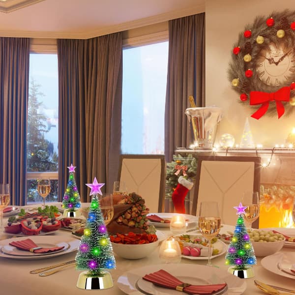 Mini Christmas Tree with LED - Small Artificial Christmas Tree with Lights - Mini Miniature Christmas Tree - 13cm + 19cm